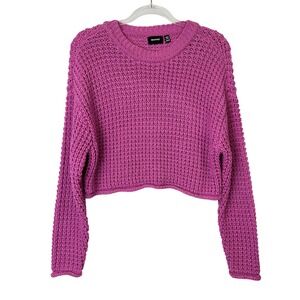 Rd Style Darla Crewneck Cropped Sweater Women's Size Medium Pink Crochet Knit